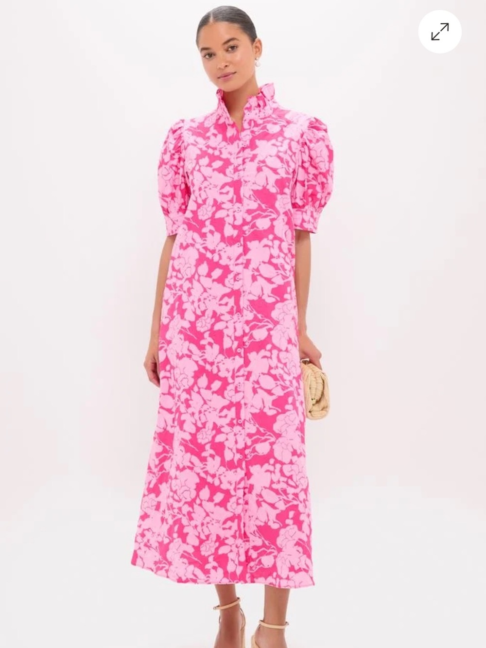 Hyacinth House Pink Textured Floral Ruffle Collar Louisa Maxi Dress S